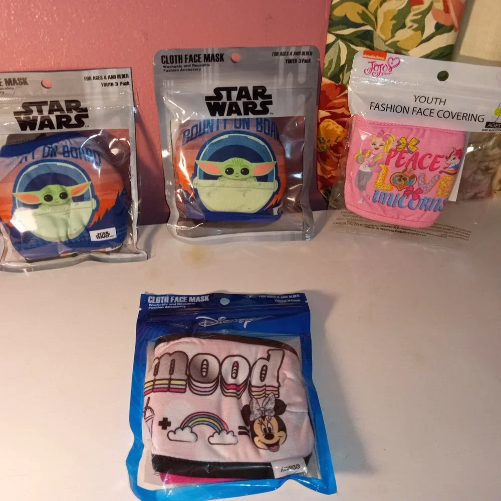 Assorted GIRLS CLOTH Face Mask Bundle of 4 Packs, 12 IN TOTAL, NEW!